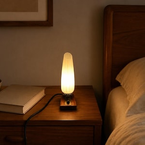 Table lamp/bedside lamp made of glass, wood and brass * 1970s * Mid-Century Modern * Vintage
