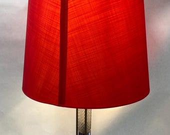 Richard Essig floor lamp made of glass, chrome and red fabric shade * 1970s * Space Age * Vintage