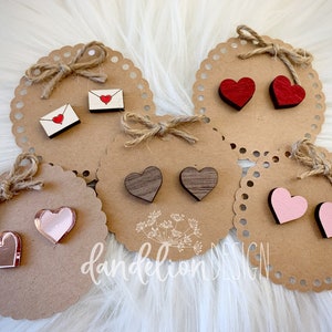 Heart Valentine Love Wood or Acrylic Stud Earrings