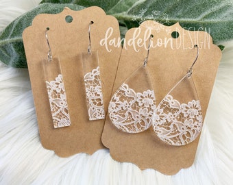 Lace Engraved Acrylic Earrings Laser Cut