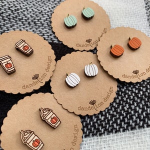 Fall Pumpkin PSL Wood Stud Earrings