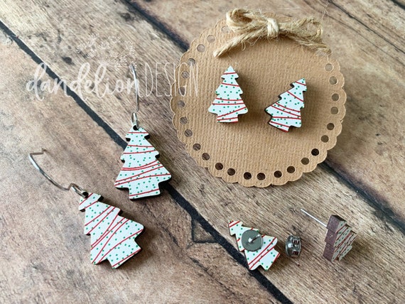Wooden on sale christmas earrings