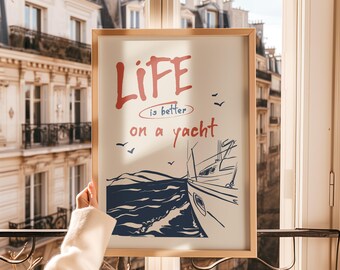 Yacht Life Dolce Vita Matte Art Print, Italian Art Print for Dolce Vita Lifestyle, Home Decor Wall Art, Kitchen Decor, Gift for Foodie