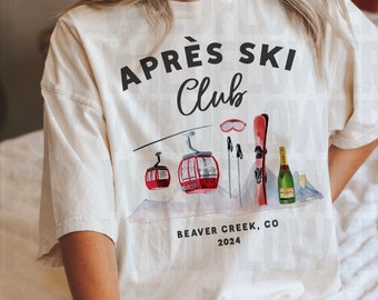Customizable Après Ski Comfort Colors Shirt, Ski Weekend Trip, Apres Girls Weekend Shirt, 80&#39;s Aspres Shirt, Bachelorette, Here for Apres