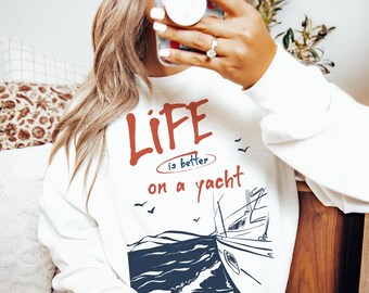 Yacht Life Dolce Vita Sweatshirt, Amalfi Coast Retro Crewneck Jumper, Italian Summer Apparel, La Dolce Vita Pullover, Nautical Vibes Shirt