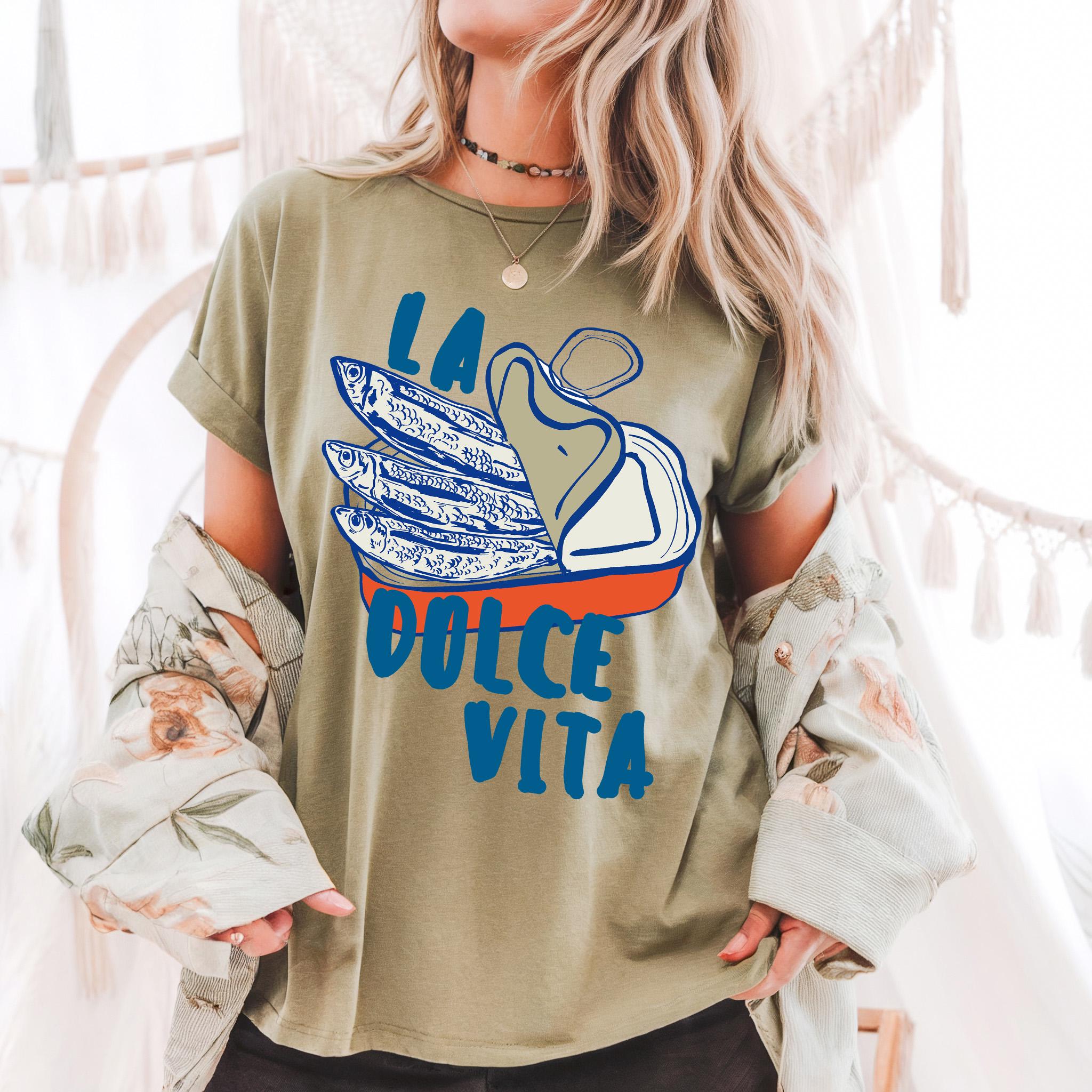 Vintage Sardines La Dolce Vita Shirt, Retro Italian Summer Unisex Tee, Vacation Amalfi Coast Top, Mediterranean Beach Holiday Apparel, Ocean