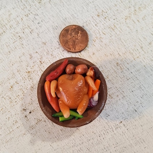 Miniature Roast Chicken platter fridge magnet; one inch scale; 1/12 scale; dollhouse foods; dollhouse miniature food