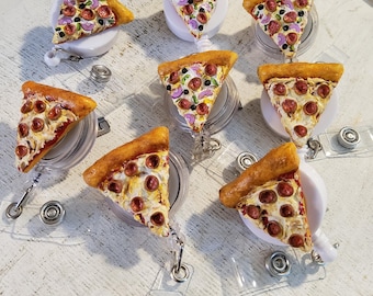 Handmade Polymer Clay Badge Reel,  Pizza