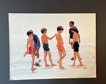 Untitled Original McKinney Watercolor - 6 kids playing