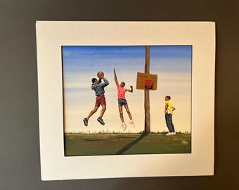 Untitled Original Watercolor - 3 kids playing ball