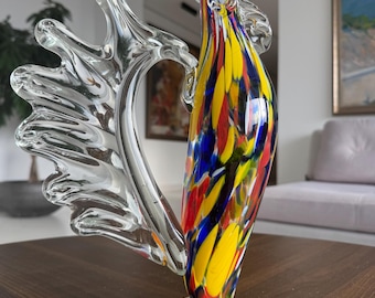Figura de gallo de cristal vibrante, pájaro coleccionable grande hecho a mano, regalo único para inauguración de la casa, decoración estilo Murano.
