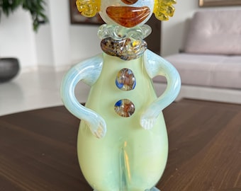 Figura de payaso de vidrio soplado | Vidrio artístico de Lviv, Ucrania | Recuerdo ucraniano vintage | Escultura de vidrio opalino | Estatua de payaso coleccionable