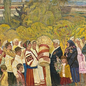 Painting of the USSR original &quot;Harvest Festival&quot; 1970, author Cherny Mikhail Nikiforovich (1933), oil on canvas, size 120-179 cm.