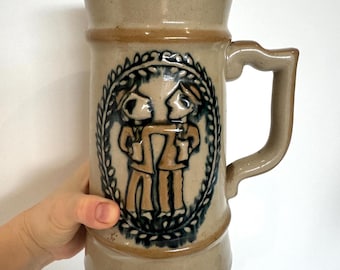 Jarra de cerveza ucraniana vintage (22 cm) de cerámica LKSF | Cerámica de gres coleccionable de la URSS de Lviv | Friendship Relief