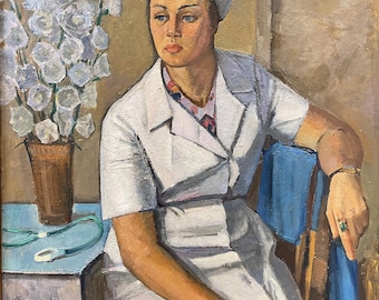 Serie de retratos - "La imagen de un contemporáneo" - "Enfermera" 1972 de Vladimir Dmitrievich Nesterov, nacido en 1932.