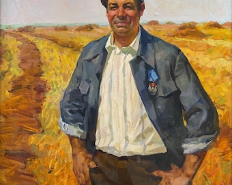 Retrato del "brigadier de la brigada de remolacha azucarera, héroe del trabajo" de Viktor Vladimirovich Pirogov, 1920-1993