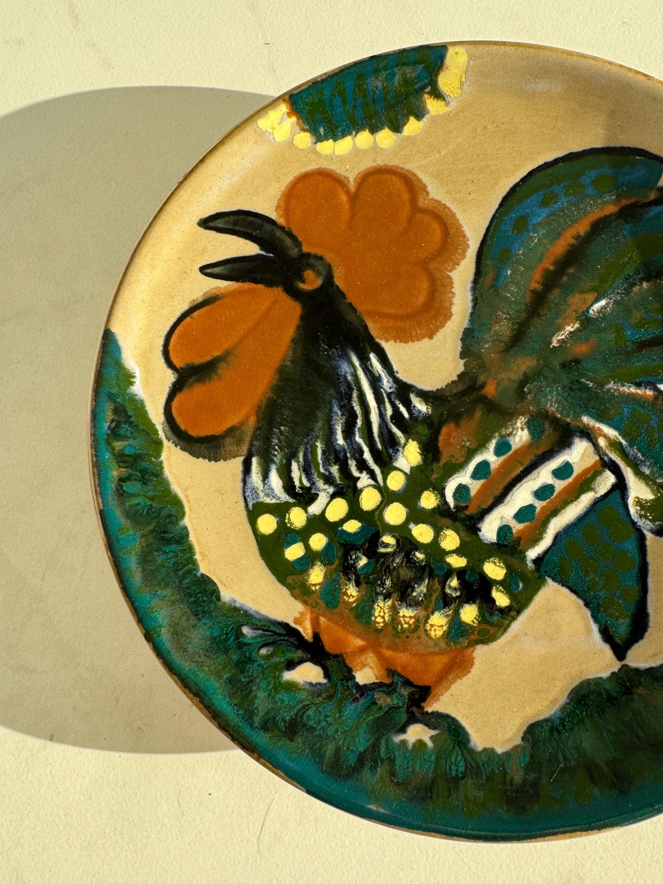 Vintage Ukrainian Ceramic Plate LKSF | Hand-painted Rooster | 27cm