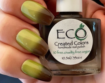 Olive Branch: Deep Brown Thermal Color Changing Nail Polish, Brown to Green, Spring Nails