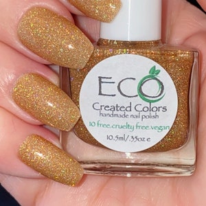 Gold Holographic Glitter Nail Polish, Gold Glitter Nail Lacquer :Glitziness image 1