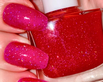 Razzle Dazzle: Red/Pink Glitter Nail Polish, Cruelty Free and Vegan Nail Polish, Valentine Day Nails