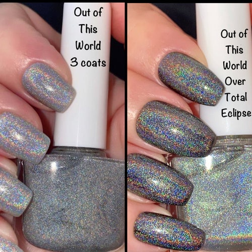 Silver Holographic Glitter Nail Polish Gray Nail Lacquer: Out - Etsy Silver Holographic Glitter Nail Polish Gray Nail Lacquer: Out - Etsy