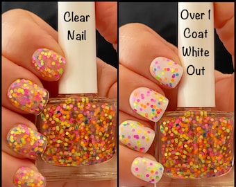 Neon Glitter Nail Polish, Confetti Nails, Pink Orange Blue Yellow Polish: Spring Bling