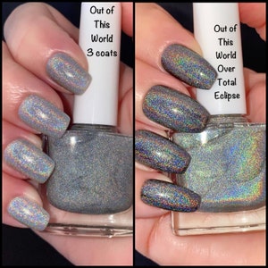 Silver Holographic Glitter Nail Polish, Gray Nail Lacquer: Out of this World