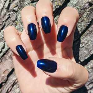 Sapphire Shimmering Blue Nail Polish, Dark Blue Polish, Holiday Nails image 4