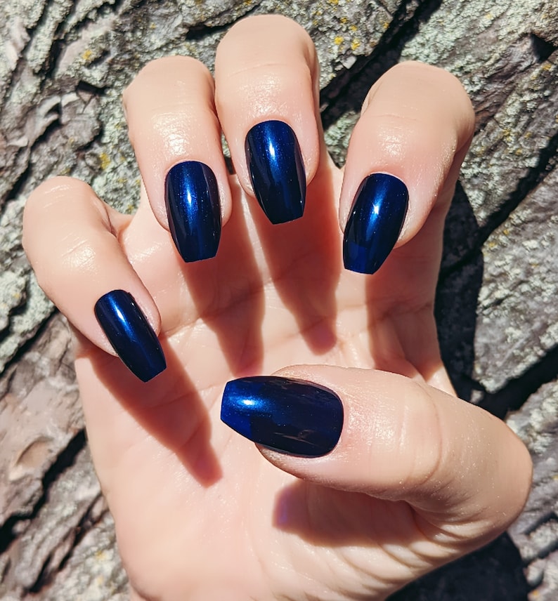 Sapphire Shimmering Blue Nail Polish, Dark Blue Polish, Holiday Nails image 4