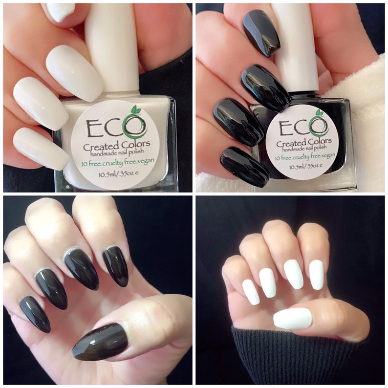Black Nail Polish White Nail Polish Total Eclipse and White Etsy