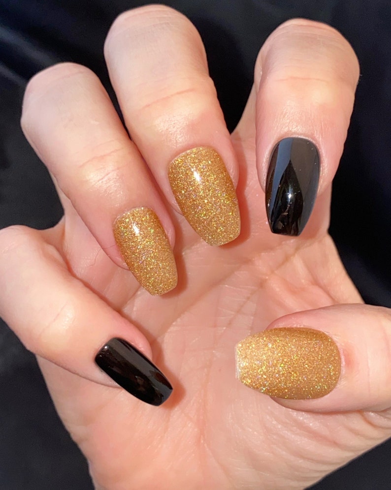 Gold Holographic Glitter Nail Polish, Gold Glitter Nail Lacquer :Glitziness image 8