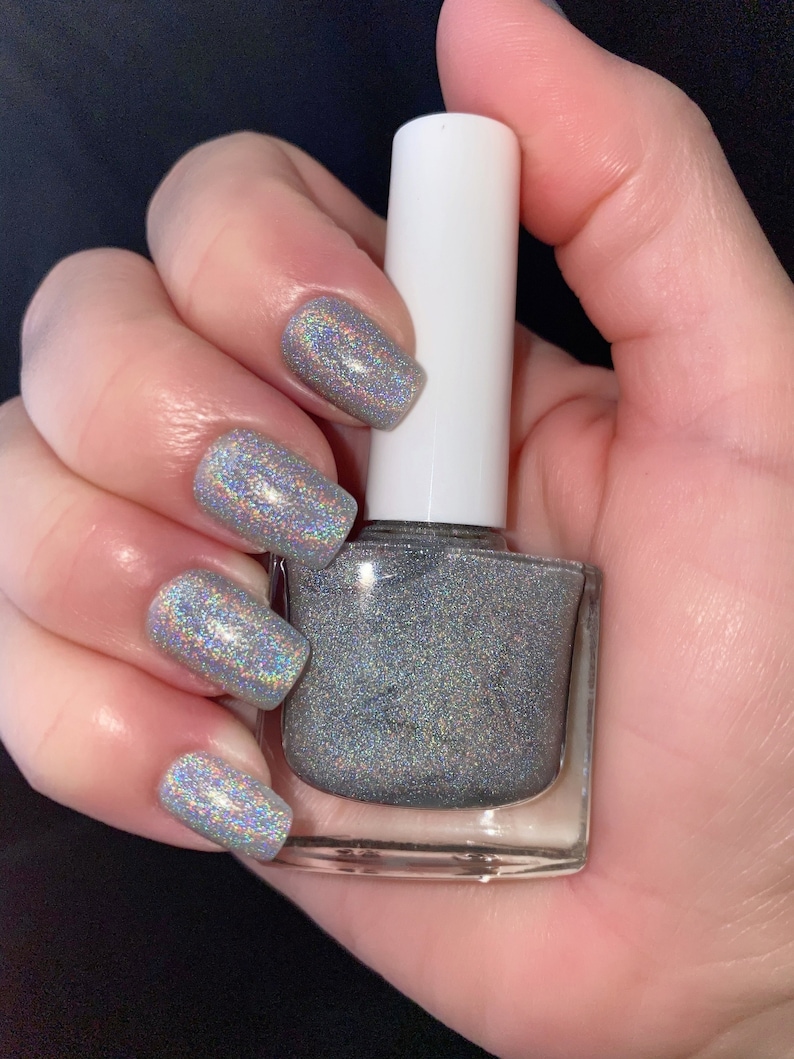 Silver Holographic Glitter Nail Polish Gray Nail Lacquer Out Etsy