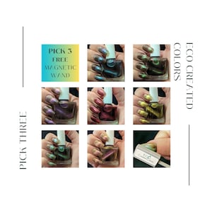 Nail Polish - PICK 3 Magnetic Nail Polish Free Magnetic Wand, Holiday Polish, Color Shift Nails, Cat Eye Effect, Cruelty Free and Vegan