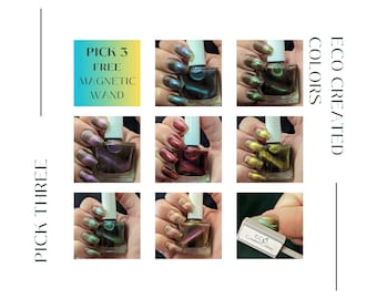 Nail Polish - PICK 3 Magnetic Nail Polish Free Magnetic Wand, Holiday Polish, Color Shift Nails, Cat Eye Effect, Cruelty Free and Vegan