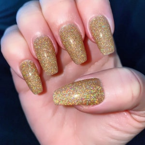 Gold Holographic Glitter Nail Polish, Gold Glitter Nail Lacquer :Glitziness image 4