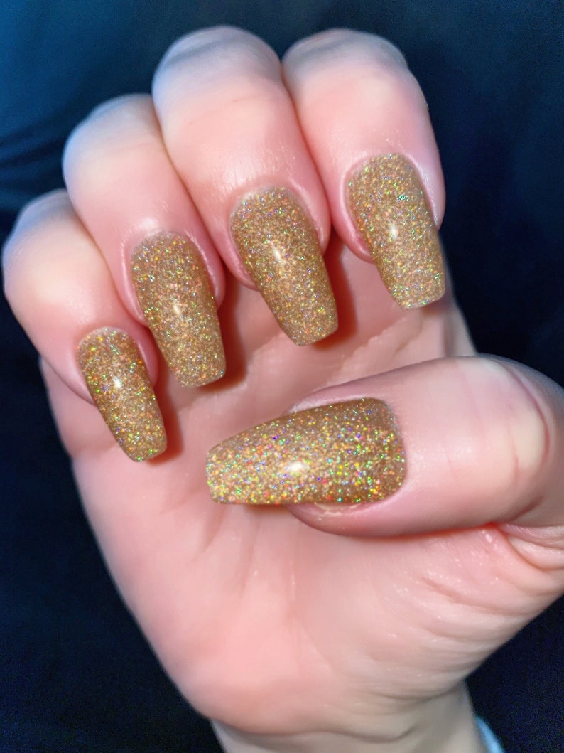 Gold Holographic Glitter Nail Polish, Gold Glitter Nail Lacquer :Glitziness image 4