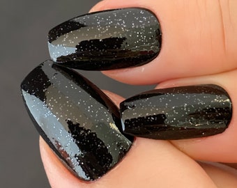 Winter Nights -Black Glitter Nail Polish, Black Nail Polish, Black Shimmer Nails, Holiday Nails