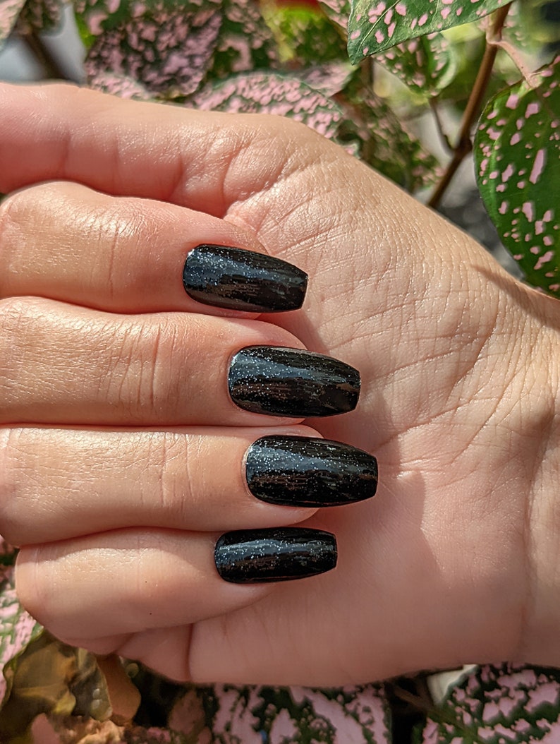 Winter Nights: Black Glitter Nail Polish, Vegan 10 Free Formula, Onyx Nails image 9