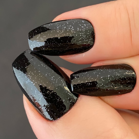 Black Glitter Nail Polish Black Nails Glitter Polish Holiday Nails Winter Nights Etsy Canada