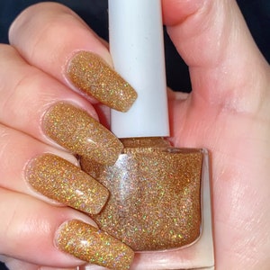 Gold Holographic Glitter Nail Polish, Gold Glitter Nail Lacquer :Glitziness image 2