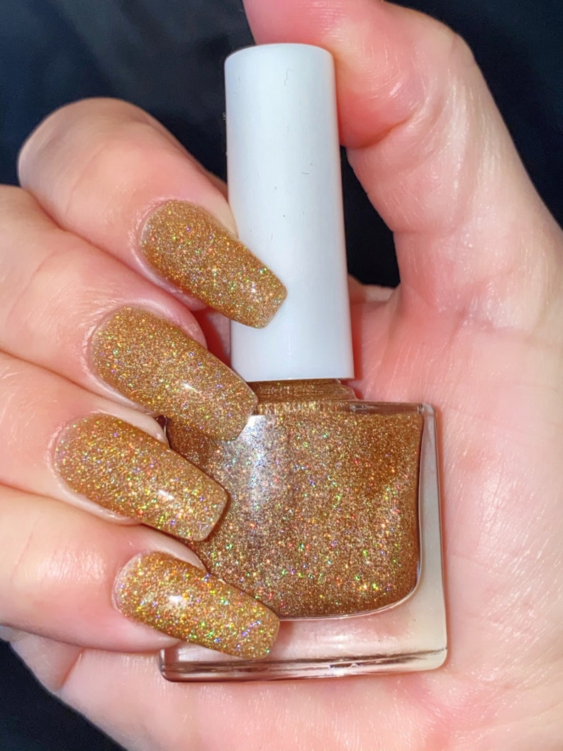 Gold Holographic Glitter Nail Polish, Gold Glitter Nail Lacquer :Glitziness image 2