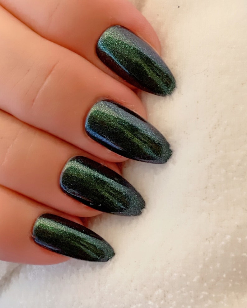 Green Shimmering Nail Polish Holiday Nails 10 Free Polish: | Etsy