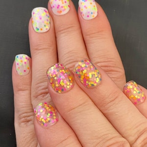 Neon Glitter Nail Polish, Confetti Nails, Pink Orange Blue Yellow Polish: Spring Bling - Etsy