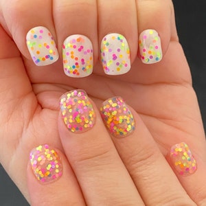 Neon Glitter Nail Polish, Confetti Nails, Pink Orange Blue Yellow Polish: Spring Bling - Etsy