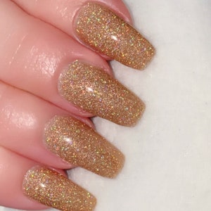 Gold Holographic Glitter Nail Polish, Gold Glitter Nail Lacquer :Glitziness image 5