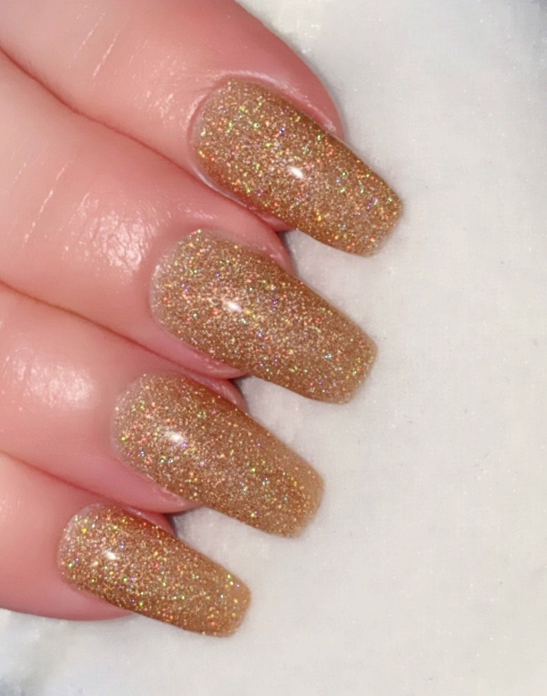 Gold Holographic Glitter Nail Polish, Gold Glitter Nail Lacquer :Glitziness image 5