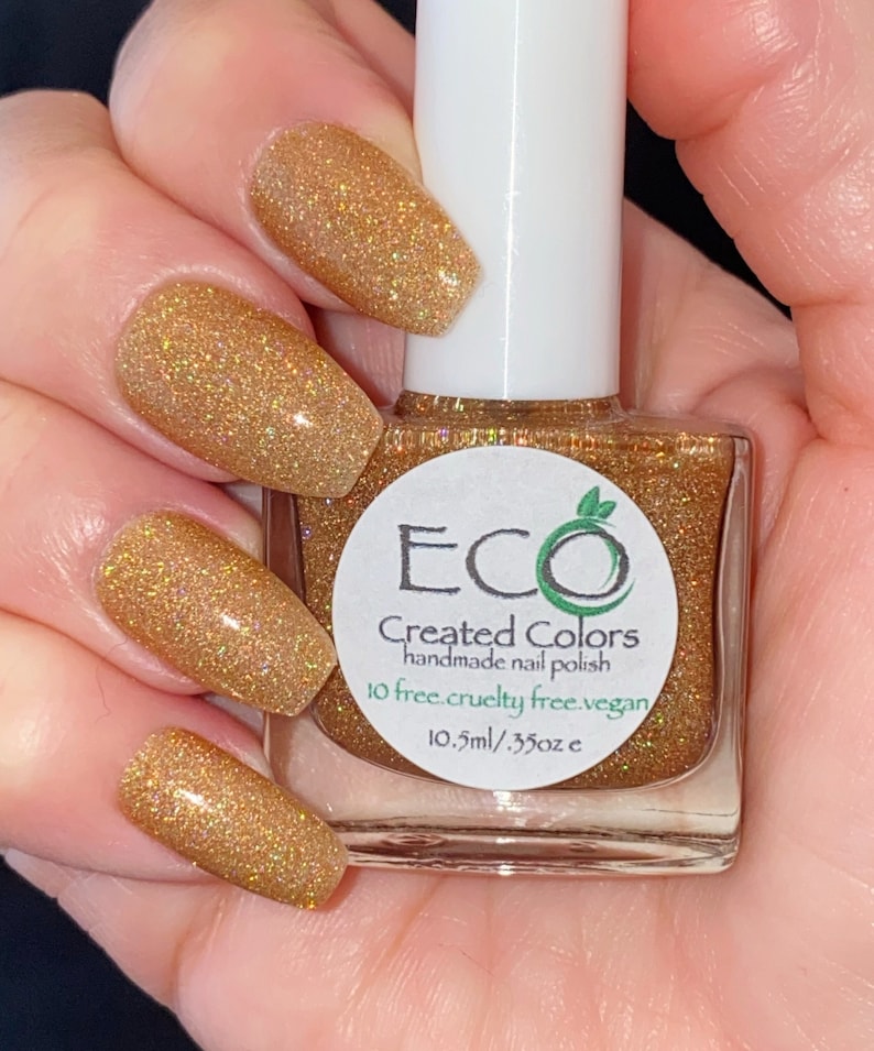 Gold Holographic Glitter Nail Polish, Gold Glitter Nail Lacquer :Glitziness image 1