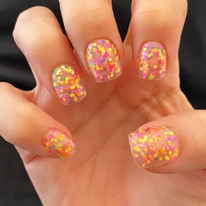 Neon Glitter Nail Polish, Confetti Nails, Pink Orange Blue Yellow Polish: Spring Bling - Etsy