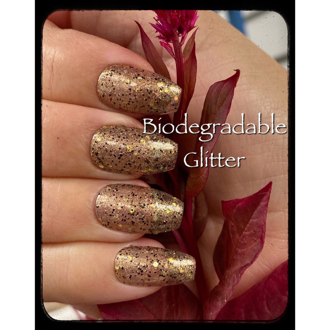 GODDESS Biodegradable Glitter Gold Glitter Nail Polish, Black Orange