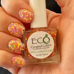 Neon Glitter Nail Polish, Confetti Nails, Pink Orange Blue Yellow Polish: Spring Bling - Etsy